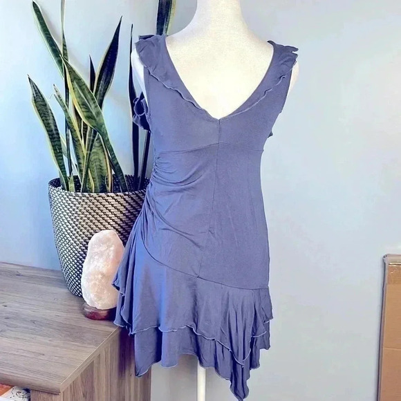 💃🏼NWT XS Wild Fable Handkerchief Hem Ruffle Blue Mini Dress - Picture 3 of 5
